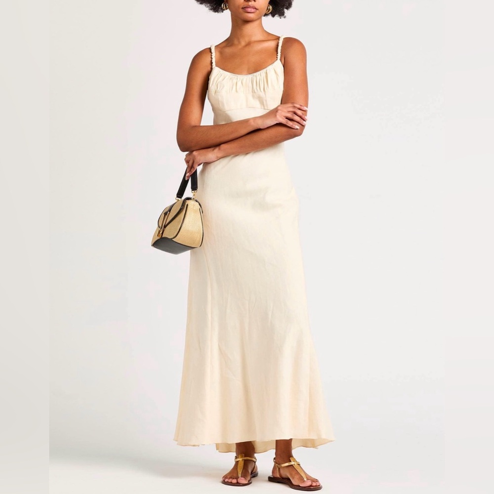 S25” Sandro Linen Blend Cream Maxi Sleeveless Backless Dress - Picture 2 of 6